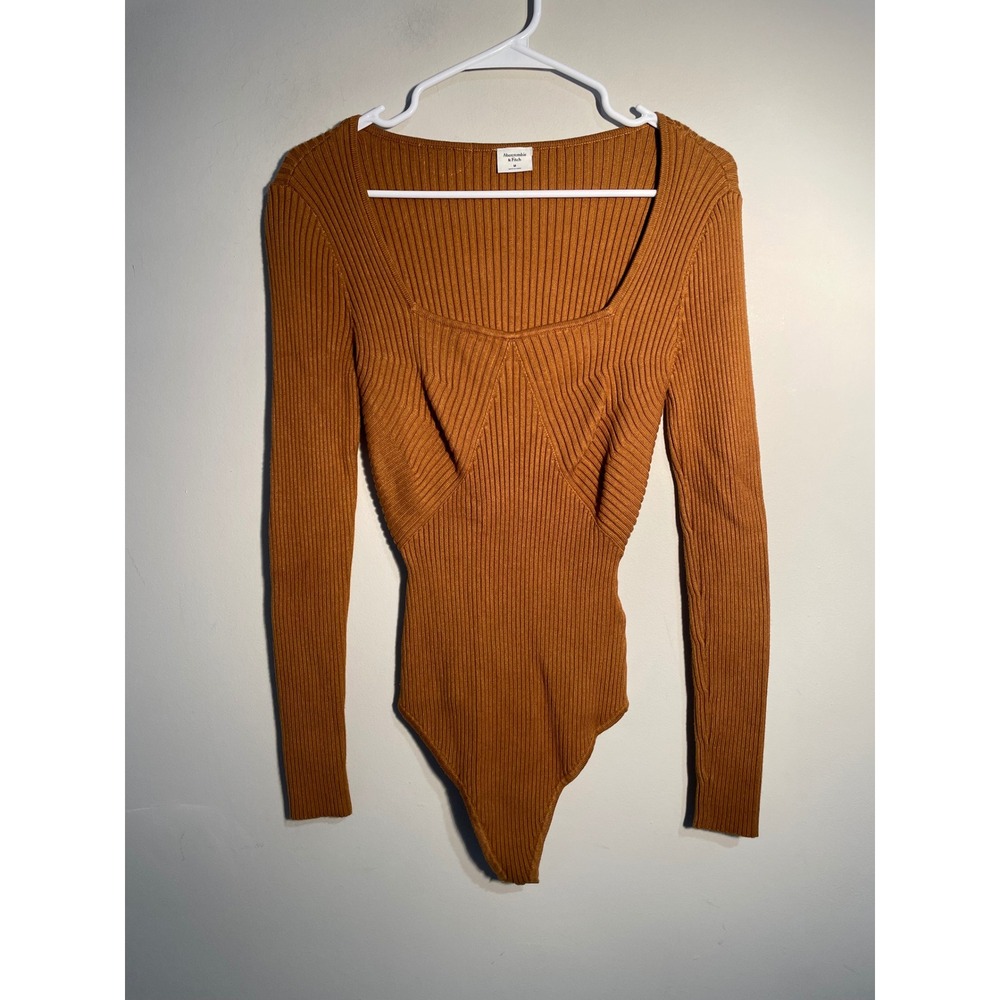 Abercrombie & Fitch‎ Brown Ribbed Knit Structured Sweater Bodysuit Size Medium